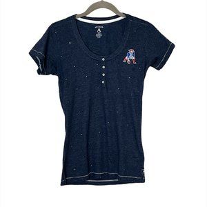 Women's Short Sleeve Patriots V-Neck T-Shirt with Rhinestones, Size Small